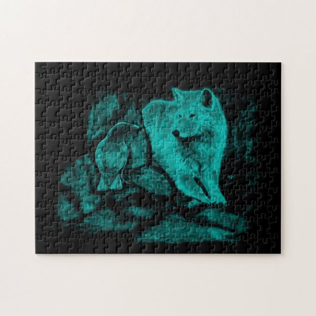 Quebra-cabeça Wolf e Raven na Noite (Horizontal)