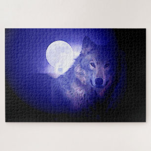Quebra-cabeça Wolf Fullmoon & Blue Night - Wild Animals Art