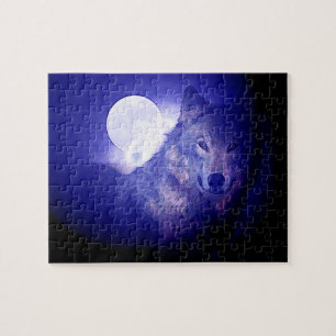 Quebra-cabeça Wolf Fullmoon e Blue Night - Arte sobre Animais Se