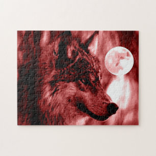 Quebra-cabeça Wolf Fullmoon & Red Night - Arte sobre Animais Sel
