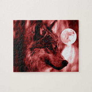 Quebra-cabeça Wolf Fullmoon & Red Night - Wild Animals Art