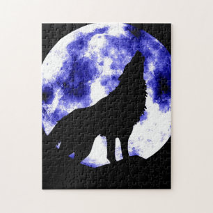 Quebra-cabeça Wolf Howling em Moon Blue Nşght Fulmoon