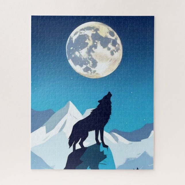 Quebra-cabeça Wolf Howling na lua cheia (Vertical)