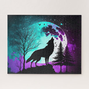Quebra-cabeça Wolf Howling na Lua Galáxia Stars Animal
