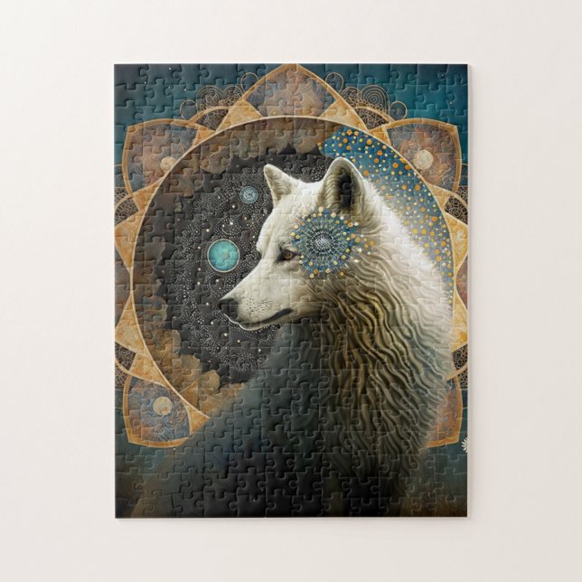Quebra-cabeça Wolf Mandala Branco (Vertical)
