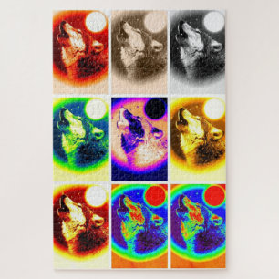 Quebra-cabeça Wolf Pop Art Freedom Blue Night Fulmoon