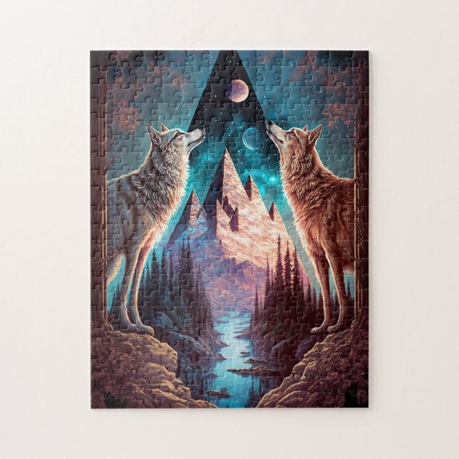 Quebra-cabeça Wolves Mountain Visionary Fantasy Art (Vertical)
