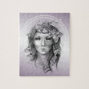 Quebra-cabeça Woman portrait Moths Violet purple Surreal art