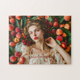 Quebra-cabeça Woman with peaches and cherries