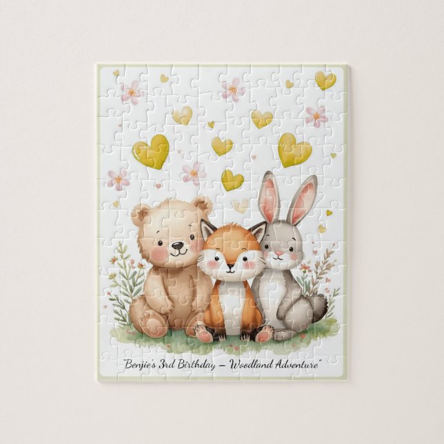 Quebra-cabeça Woodland Animals Bear Fox Bunny Yellow Heart (Vertical)