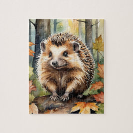 Quebra-cabeça Woodland Forest Watercolor Hedgehog Fall Animal