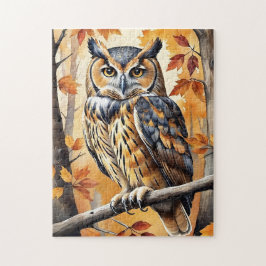 Quebra-cabeça Woodland Forest Watercolor Owl Fall Animal