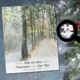 Quebra-cabeça Woodland Path Personalizado Watercolor Natal