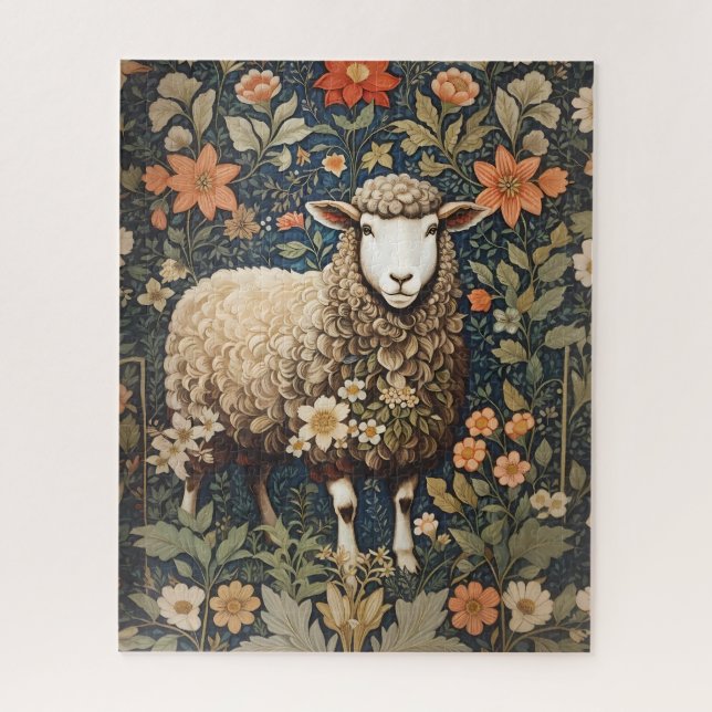 Quebra-cabeça Wooly Sheep William Morris Inspirou Floral (Vertical)