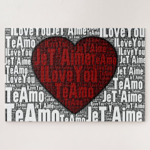 Quebra-cabeça Word Art: "Amo-te" 3 línguas - Coração Vermelho