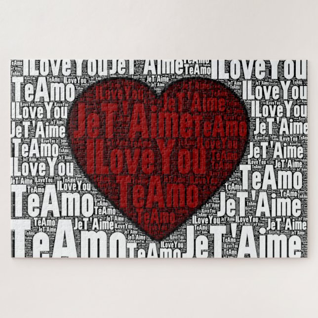 Quebra-cabeça Word Art: "Amo-te" 3 línguas - Coração Vermelho (Horizontal)
