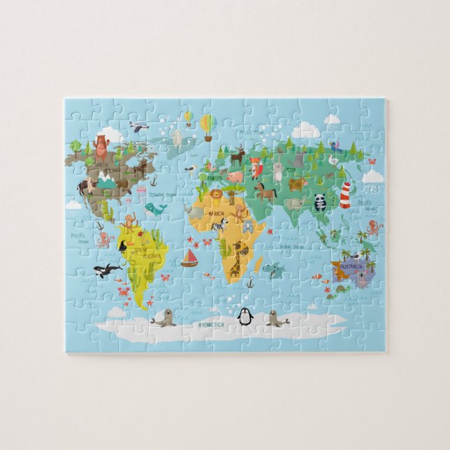 Quebra-cabeça World Map Kids Cartoon (Horizontal)