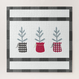 Quebra-cabeça Xadrez do País Feriado Vermelho Preto Pine Tree