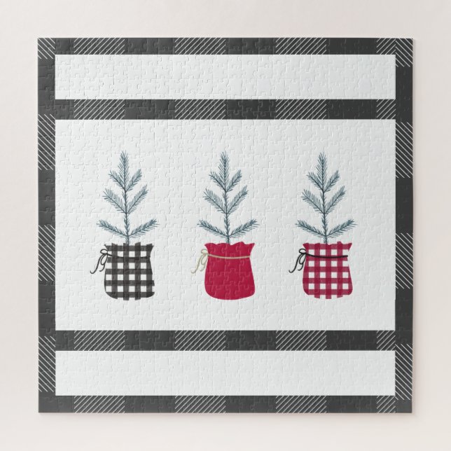 Quebra-cabeça Xadrez do País Feriado Vermelho Preto Pine Tree (Vertical)