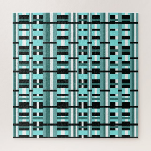 Quebra-cabeça Xadrez em Aqua, Teal, Preto e Branco (Vertical)