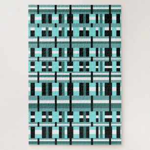 Quebra-cabeça Xadrez em Aqua, Teal, Preto e Branco