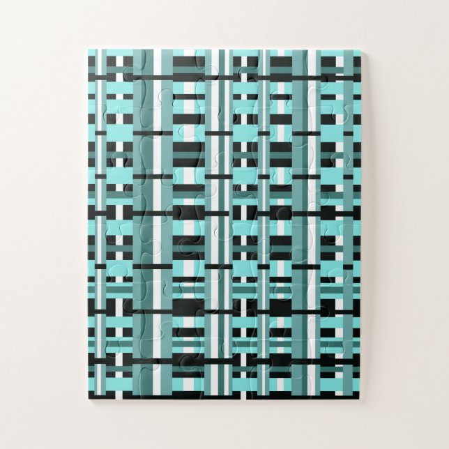 Quebra-cabeça Xadrez em Aqua, Teal, Preto e Branco (Vertical)