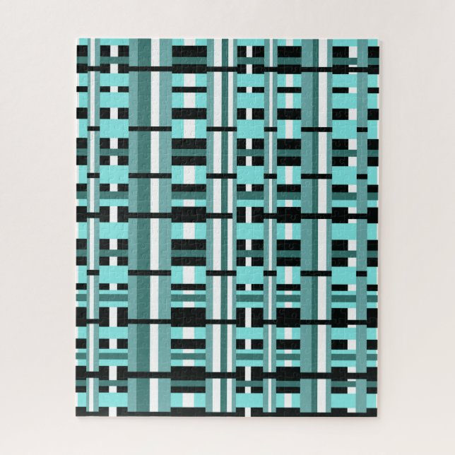 Quebra-cabeça Xadrez em Aqua, Teal, Preto e Branco (Vertical)
