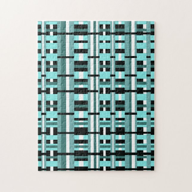 Quebra-cabeça Xadrez em Aqua, Verde-azulado, Preto e Branco (Vertical)