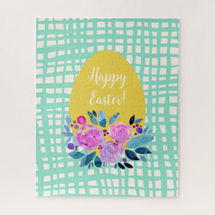 Quebra-cabeça xadrez rústico felz pascoa ovo de laranja floral