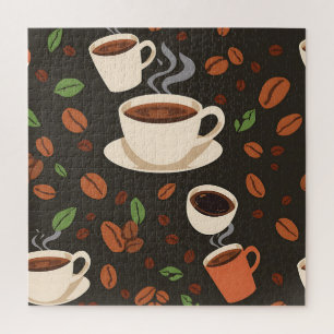 Quebra-cabeça Xícaras de Café Grãos Padrão Matinal