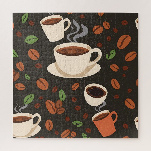 Quebra-cabeça Xícaras de Café Grãos Padrão Matinal (Vertical)