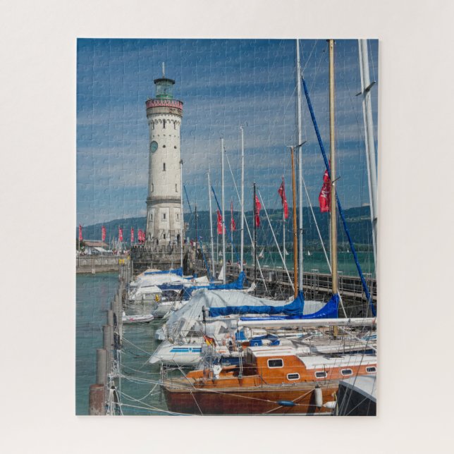Quebra-cabeça Yachts de Farol Porto de Lindau Bodensee Alemanha (Vertical)