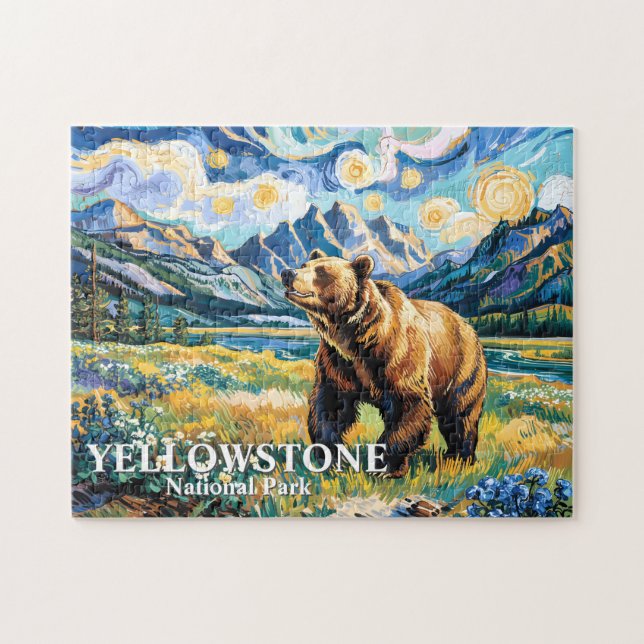 Quebra-cabeça Yellowstone National Park Bear Landscape Van Gogh (Horizontal)