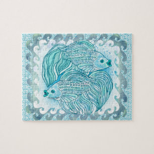 Quebra-cabeça Yin Yang Blue Koi Fish