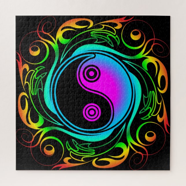 Quebra-cabeça Yin Yang Psychedelic Rainbow Tattoo (Vertical)