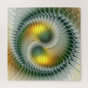 Quebra-cabeça Yin Yang Verde Amarelo Abstrato Colorido Fractal