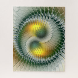 Quebra-cabeça Yin Yang Verde Amarelo Abstrato Fractal
