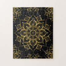 Yoga Dourado de mármore preto Mandala