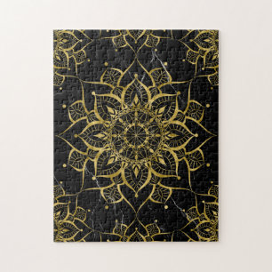 Quebra-cabeça Yoga Dourado de mármore preto Mandala