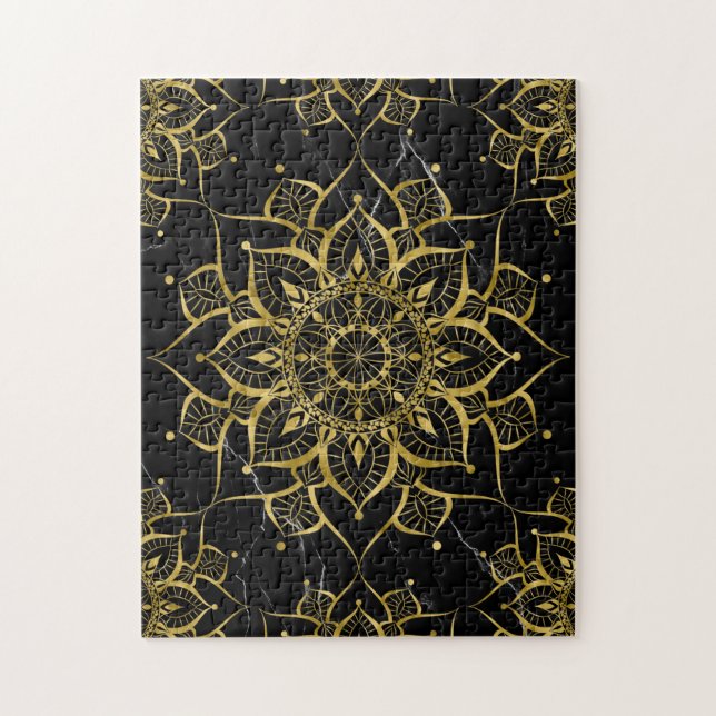 Quebra-cabeça Yoga Dourado de mármore preto Mandala (Vertical)