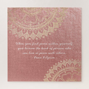 Quebra-cabeça Yoga Meditation Instructor Pink Dourado Mandala Co