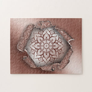 Quebra-cabeça Yoga zen do Mandala Dourado rosa