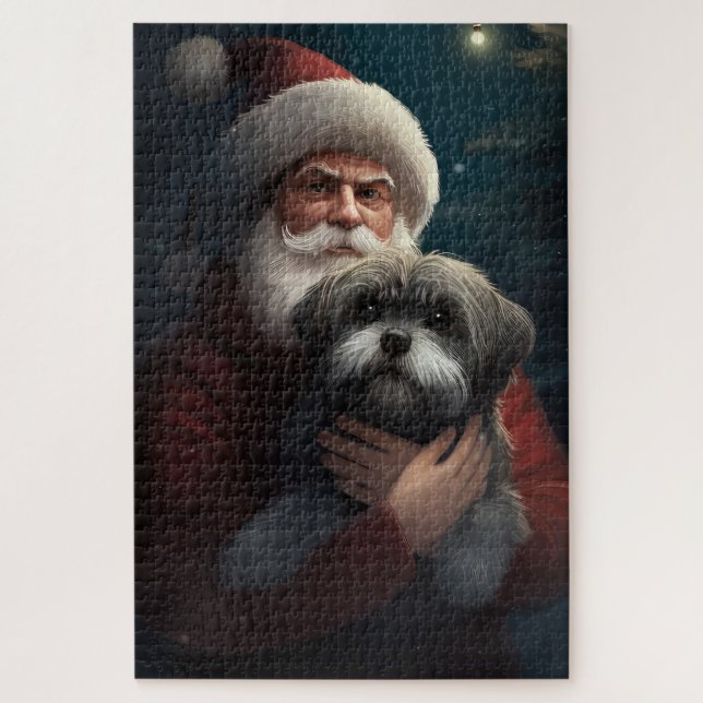 Quebra-cabeça Yorkipoo com Papai Noel Natal Festivo (Vertical)
