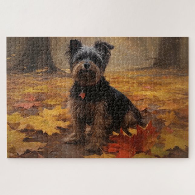 Quebra-cabeça Yorkipoo nas Folhas de Outono Caem Inspiração (Horizontal)