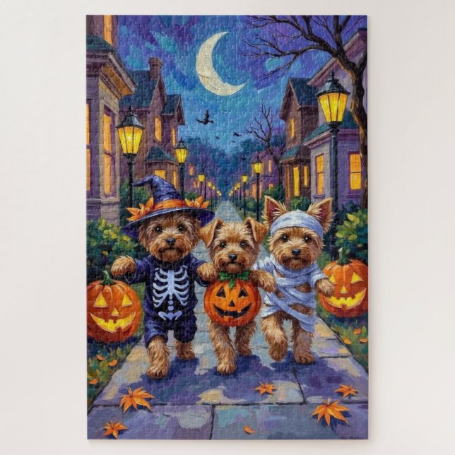 Quebra-cabeça Yorkipoo Pedindo Doces em Fantasias de Halloween (Vertical)