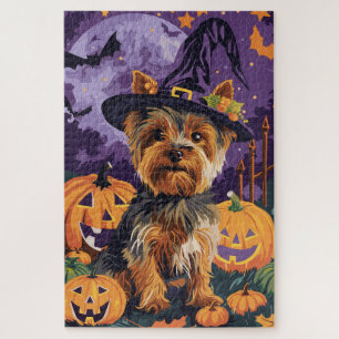 Quebra-cabeça Yorkshire Terrier Cão Dia das Bruxas Bruxa e Abóbo