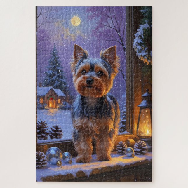 Quebra-cabeça Yorkshire Terrier Com Luzes de Natal Feriado (Vertical)