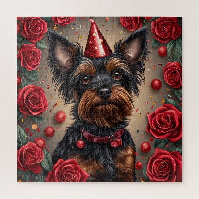 Quebra-cabeça Yorkshire Terrier de Aniversário Usando Chapéu de  (Vertical)