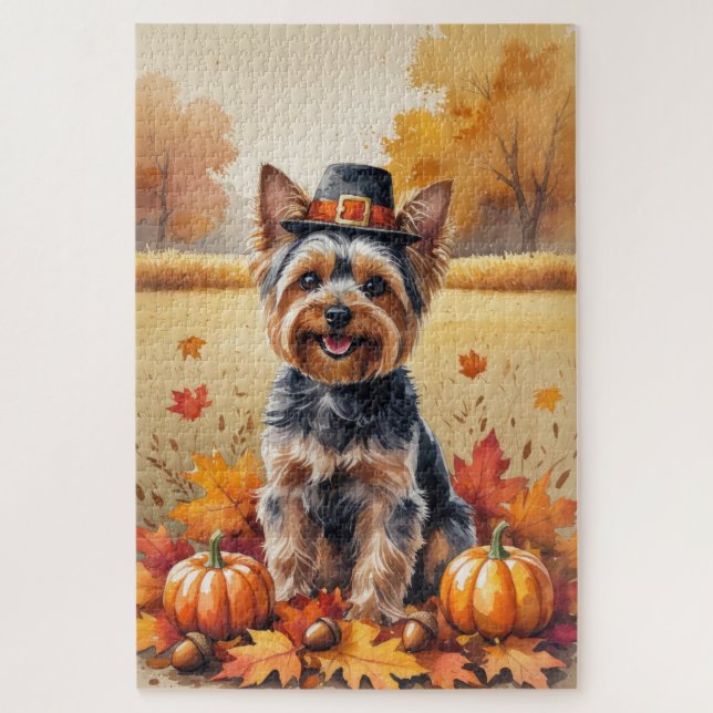 Quebra-cabeça Yorkshire Terrier Folhas de Outono Arte de Ação de (Vertical)