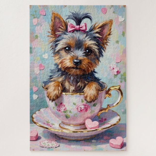 Quebra-cabeça Yorkshire Terrier in a Teacup Valentine's (Vertical)